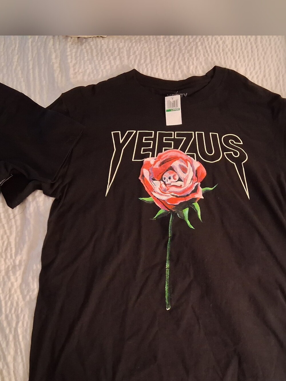 Yeezy Black Tee with Red Rose Graphic